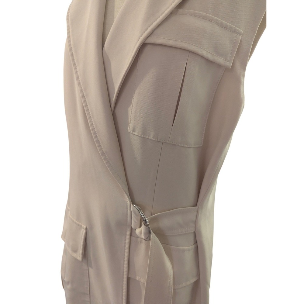 Marina Moscone Women Cream Long Sleeveless Vest Size M Belt Minimalist Luxury - Picture 6 of 11